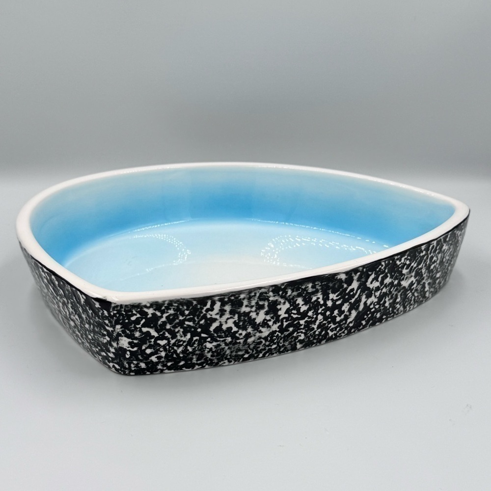 Vintage MCM Atomic Blue Black & White Confetti Asymmetrical Dish